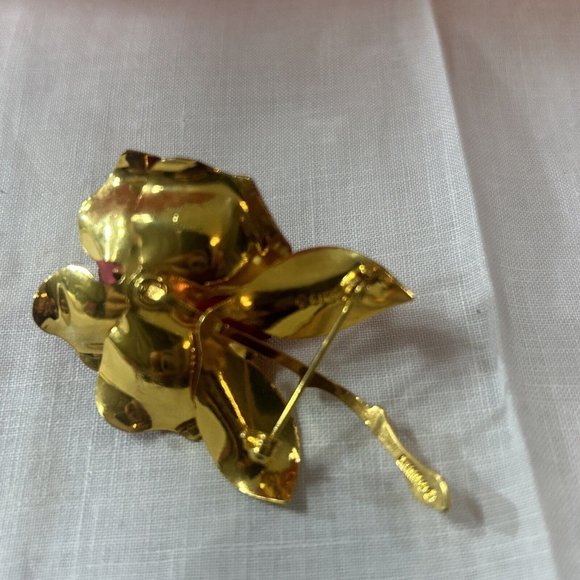 CERRITO Enamel Red Rose Flower Brooch Pin Vintage Approx 2.5" - Picture 9 of 10